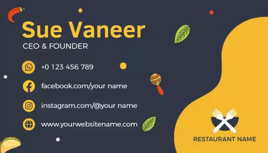 Colorful Culinary Theme with Food Icons Restaurant Business Card Template