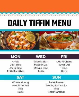Colorful Daily Tiffin Menu for Weekly Meal Planning Poster Template