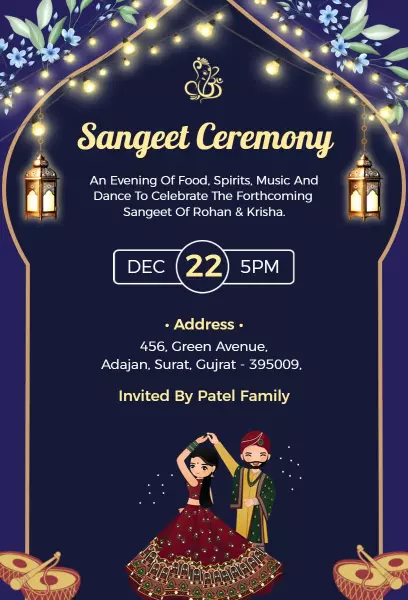 Colorful Dance Celebration Traditional Sangeet Ceremony Invitation Template