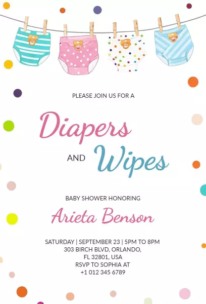 Colorful Diapers and Wipes Baby Shower Celebration Invitation Template