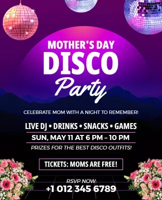 Colorful Disco Theme Mother's Day Celebration Party Poster Template
