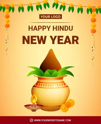 Colorful Diya and Festive Elements for Hindu New Year Poster Template