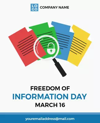 Colorful Document and Magnifying Glass for Information Day Poster Template