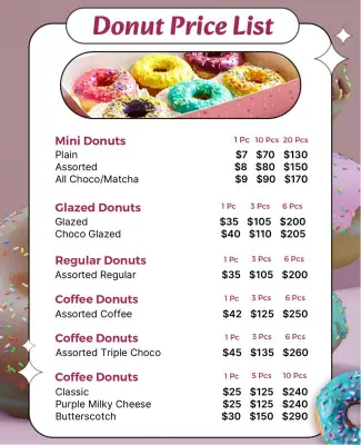 Colorful Donut Price List Menu Poster Template