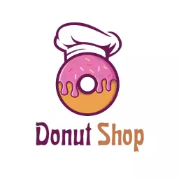 Colorful Donut with Icing and Chef Hat Donut Shop Logo Template