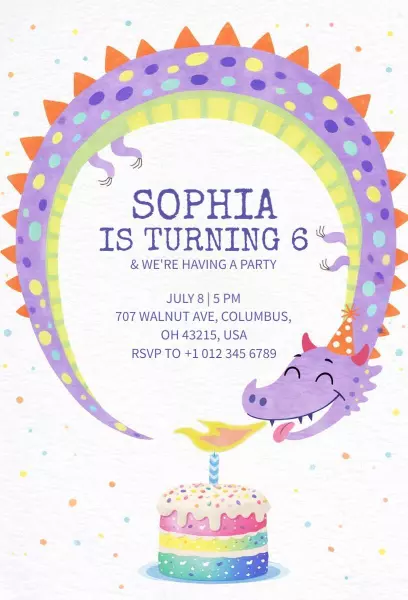 Colorful Dragon Fantasy Birthday Celebration Invitation Template
