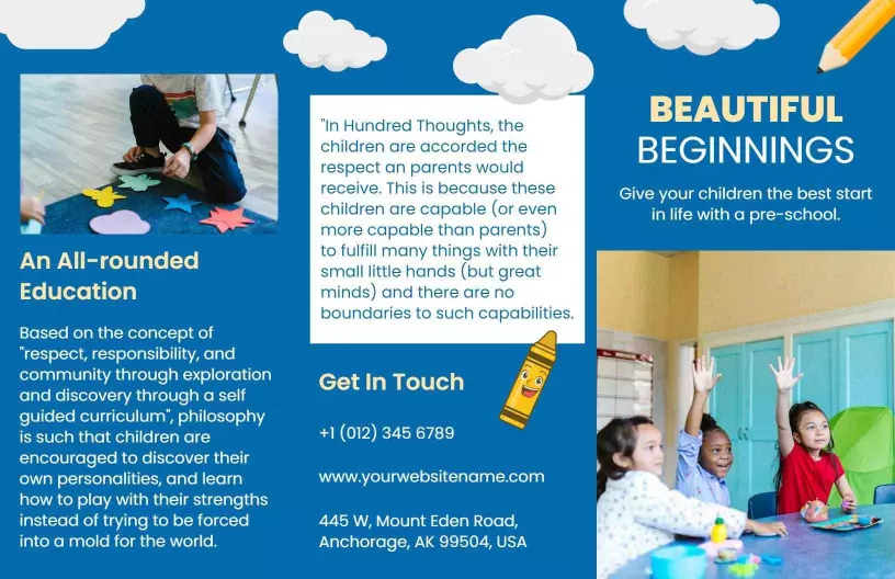 Colorful Early Learning Preschool Education Introduction Brochure Template