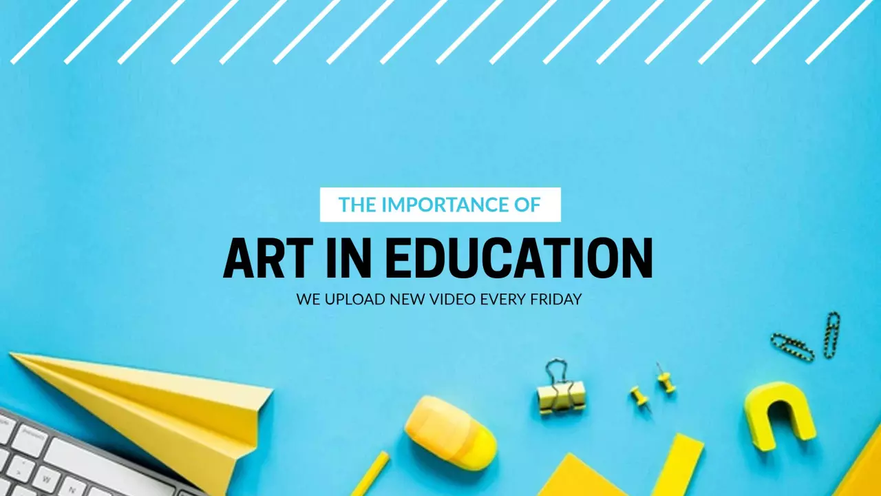Colorful Educational Art Supplies on Bright Blue YouTube Banner Template