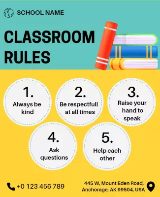 Colorful Educational Classroom Rules Engagement Poster Template