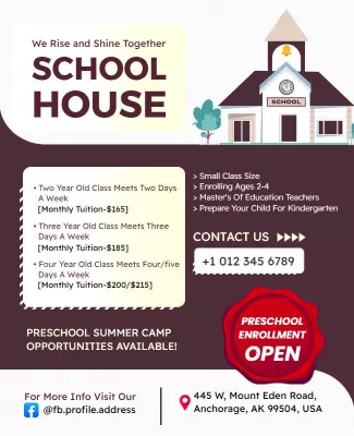 Colorful Educational Preschool Enrollment Informational Poster Template