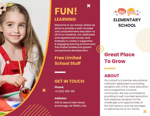 Colorful Elementary School Learning and Growth Brochure Template