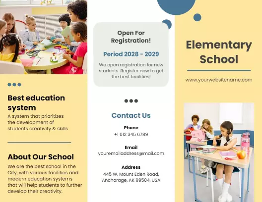 Colorful Elementary School Registration Information Brochure Template