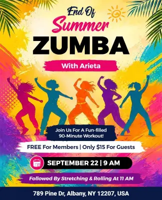Colorful End of Summer Zumba Exercise Flyer Template