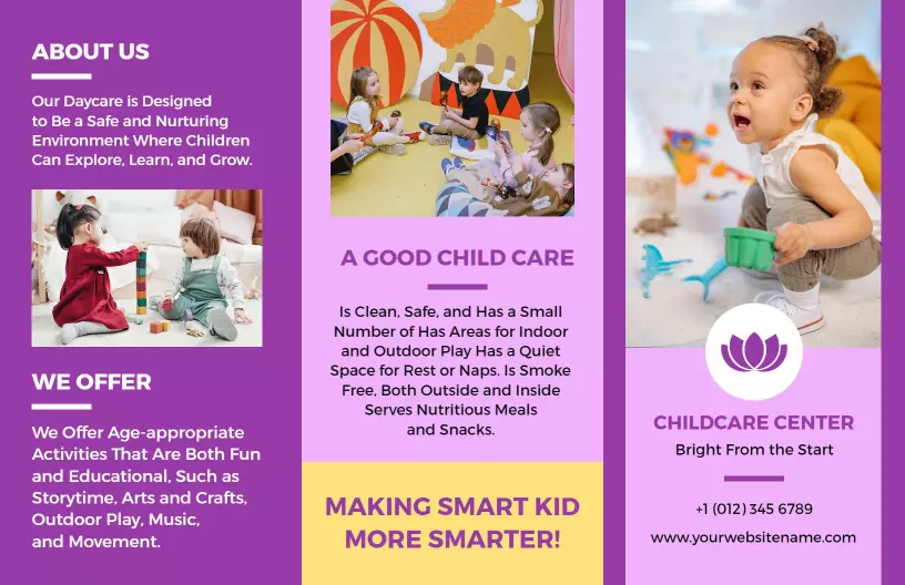 Colorful Engaging Daycare Activities and Care Services Brochure Template