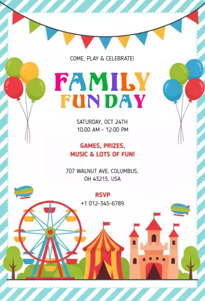 Colorful Family Fun Day Celebration Event Invitation Template