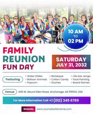 Colorful Family Reunion Fun Day Celebration Poster Template