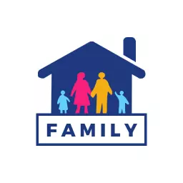 Colorful Family Silhouettes Inside a House Logo Template