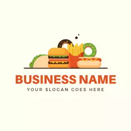 Colorful Fast Food Icons Representing Tasty Food Logo Template