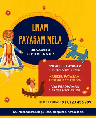 Colorful Festival Celebration for Onam Payasam Mela Poster Template