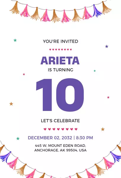 Colorful Festive 10th Birthday Celebration Invitation Template