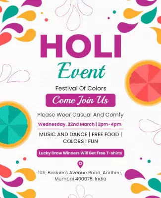 Colorful Festive Celebration for Holi Event Poster Template