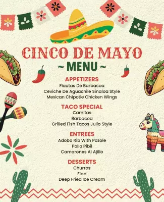 Colorful Festive Cinco de Mayo Menu Poster Template