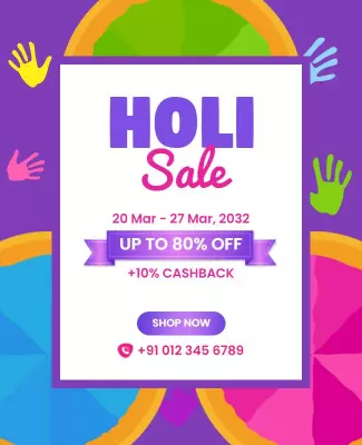 Colorful Festive Holi Sale Promotion Poster Template