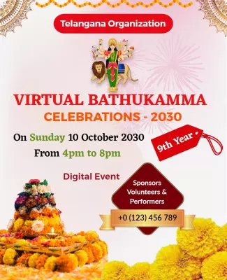Colorful Festive Virtual Bathukamma Celebrations Poster Template