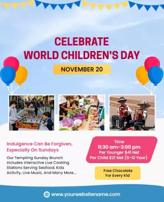 Colorful Festive World Children's Day Celebration Poster Template