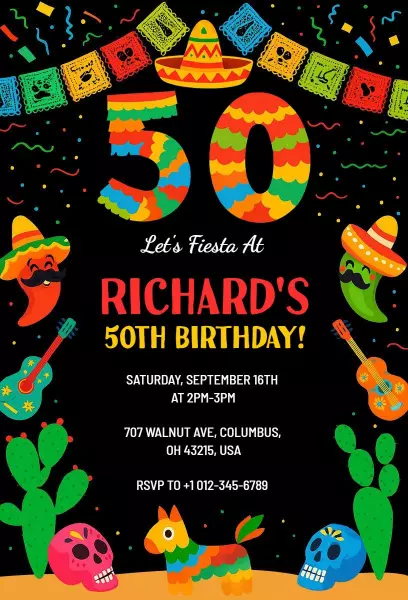 Colorful Fiesta 50th Birthday Celebration Invitation Template