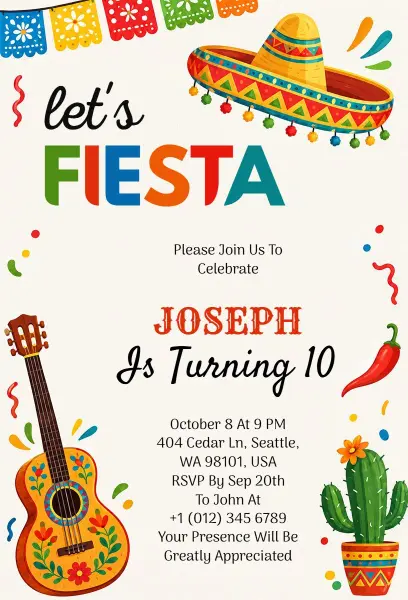 Colorful Fiesta Birthday Celebration Invitation Template
