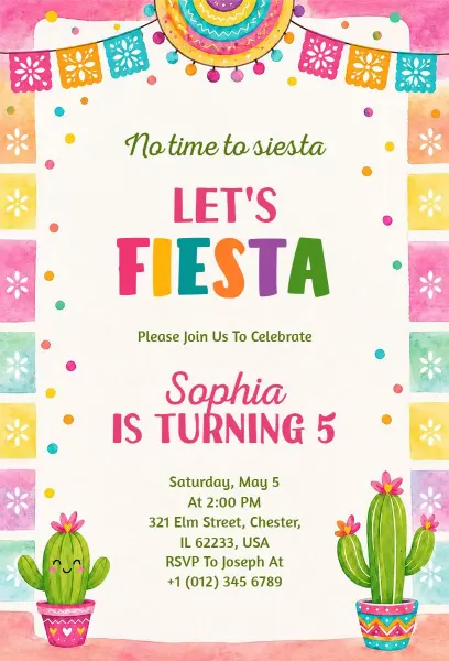 Colorful Fiesta Birthday Party Invitation Template