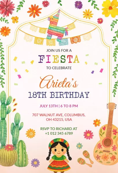 Colorful Fiesta Celebration 18th Birthday Invitation Template