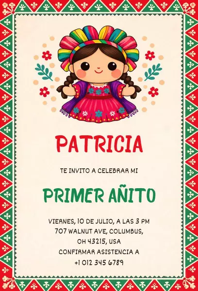 Colorful Fiesta First Birthday Celebration Invitation Template