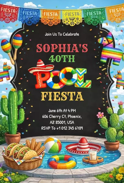 Colorful Fiesta Pool Party Celebration Invitation Template