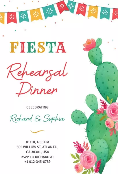Colorful Fiesta Rehearsal Dinner Celebration Invitation Template