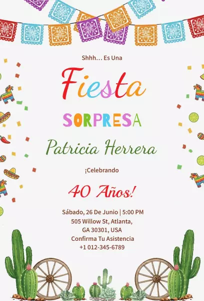 Colorful Fiesta Surprise Birthday Party Invitation Template
