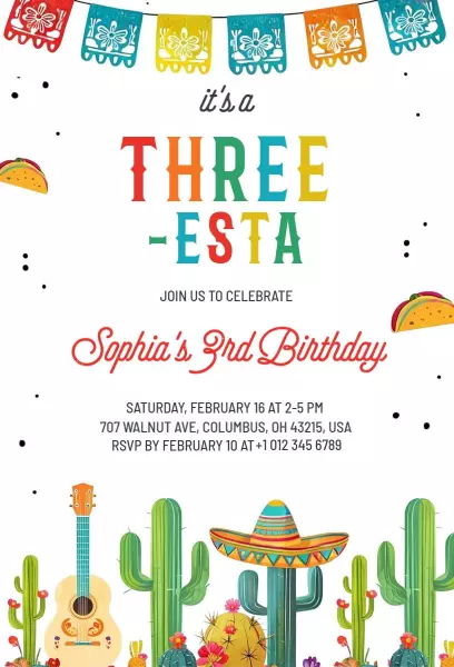 Colorful Fiesta Theme Birthday Celebration Invitation Template