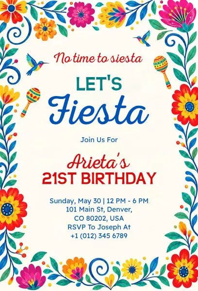 Colorful Fiesta Theme Birthday Invitation Template