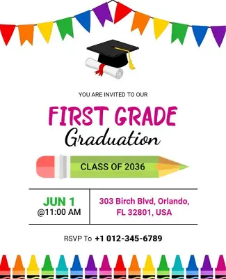 Colorful First Grade Graduation Celebration Flyer Template