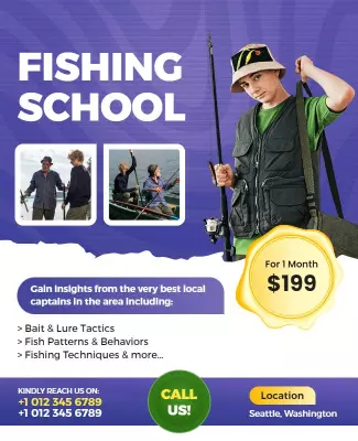 Colorful Fishing School Insights and Techniques Poster Template