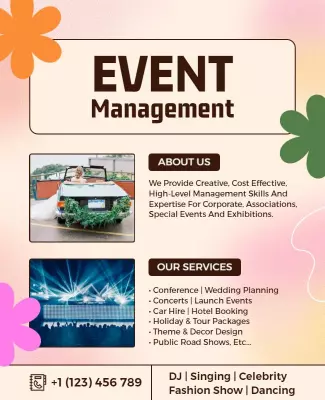 Colorful Floral Event Management Services Overview Poster Template