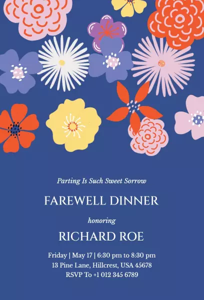 Colorful Floral Farewell Dinner Celebration Invitation Template