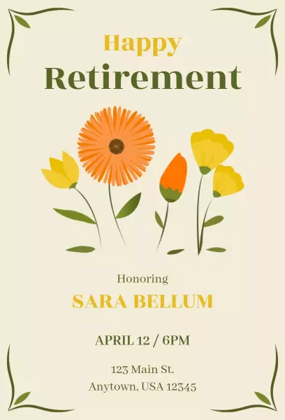 Colorful Floral Happy Retirement Party Invitation Template