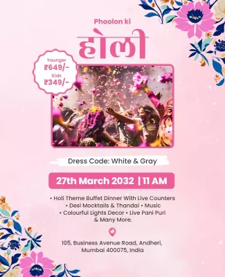 Colorful Floral Holi Celebration Invitation Poster Template
