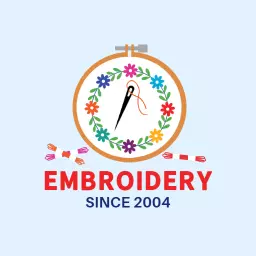 Colorful Floral Hoop with Needle Represents Embroidery Logo Template