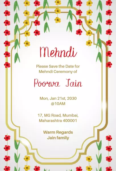Colorful Floral Mehndi Ceremony Celebration Invitation Template