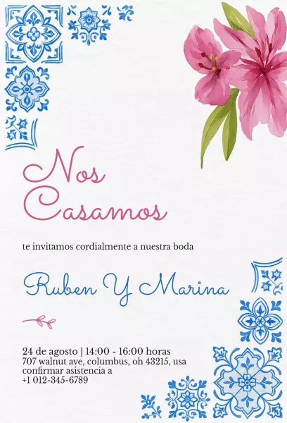 Colorful Floral Spanish Wedding Celebration Invitation Template