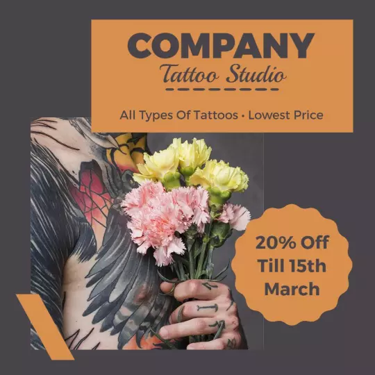 Colorful Floral Tattoo Showcase with Discount Offer Ad Template