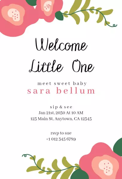 Colorful Floral Welcome Baby Sip & See Invitation Template